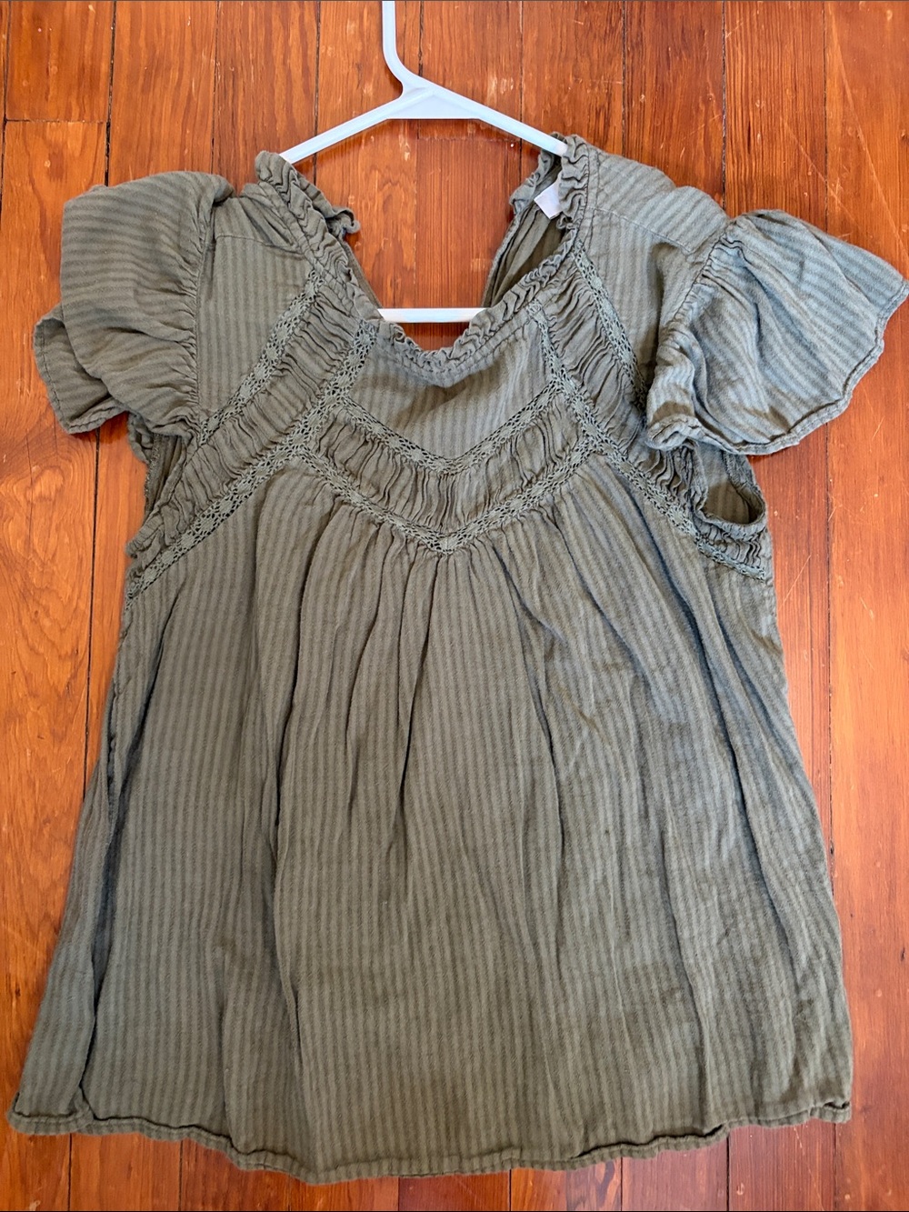 LOFT Olive Green Textured V-Neck Babydoll Top